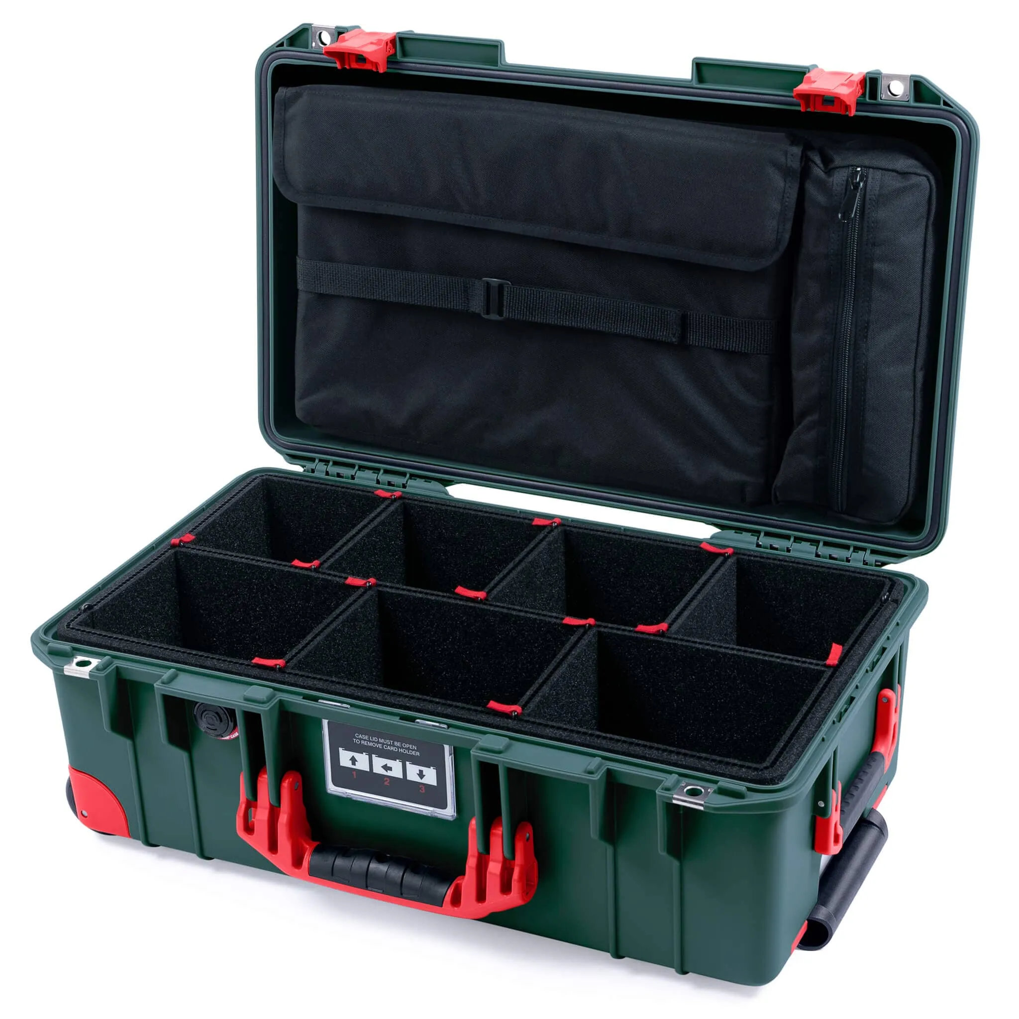 Pelican 1535 Air Case, Trekking Green with Red Handles, Latches & Trolley